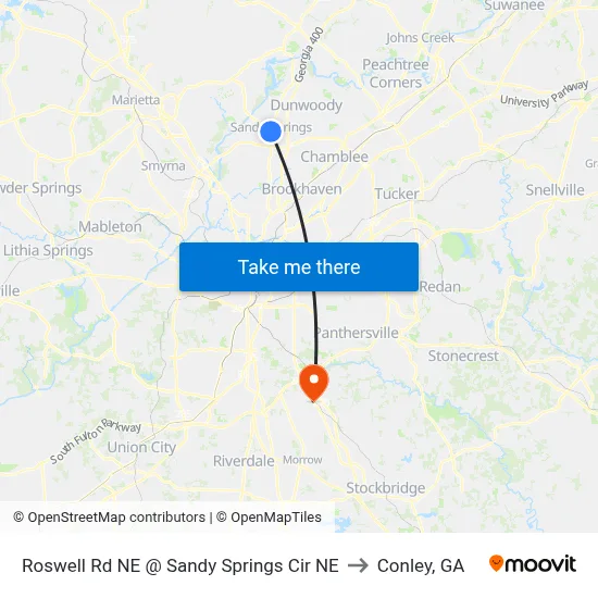 Roswell Rd NE @ Sandy Springs Cir NE to Conley, GA map