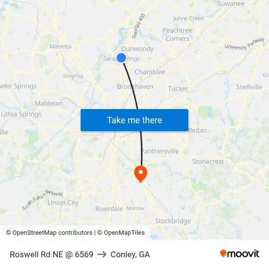 Roswell Rd NE @ 6569 to Conley, GA map