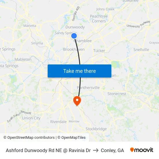 Ashford Dunwoody Rd NE @ Ravinia Dr to Conley, GA map