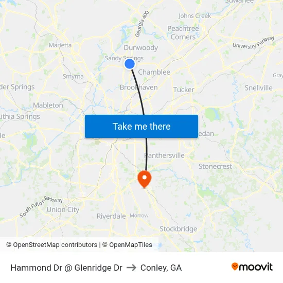 Hammond Dr @ Glenridge Dr to Conley, GA map