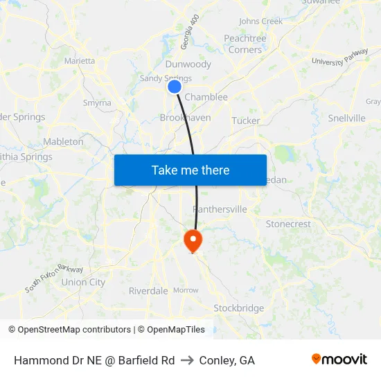 Hammond Dr NE @ Barfield Rd to Conley, GA map