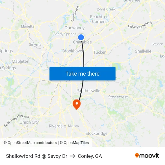 Shallowford Rd @ Savoy Dr to Conley, GA map