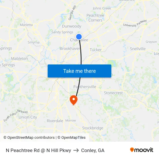 N Peachtree Rd @ N Hill Pkwy to Conley, GA map