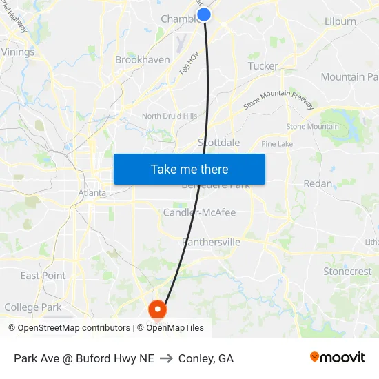 Park Ave @ Buford Hwy NE to Conley, GA map