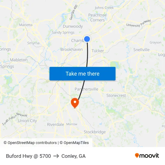 Buford Hwy @ 5700 to Conley, GA map