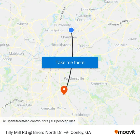 Tilly Mill Rd @ Briers North Dr to Conley, GA map