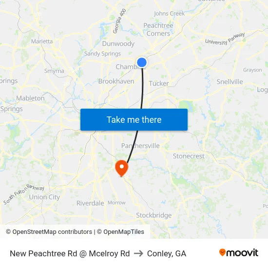 New Peachtree Rd @ Mcelroy Rd to Conley, GA map