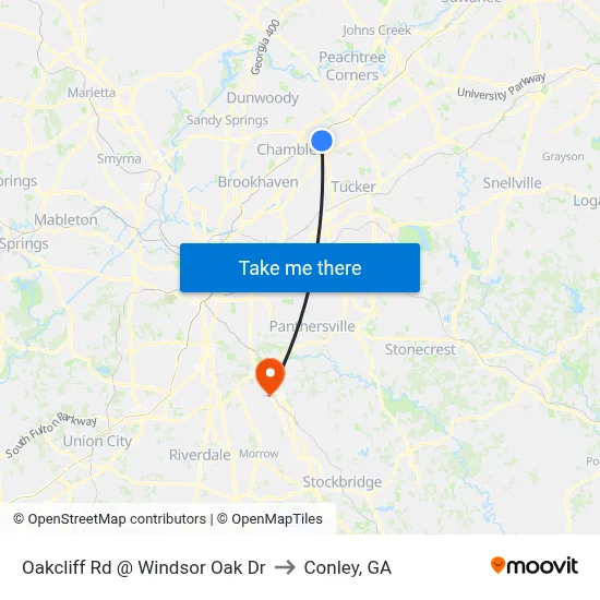 Oakcliff Rd @ Windsor Oak Dr to Conley, GA map