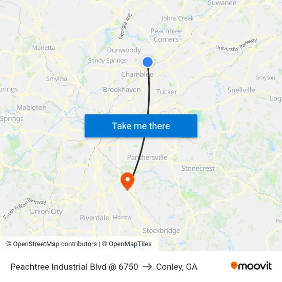 Peachtree Industrial Blvd @ 6750 to Conley, GA map