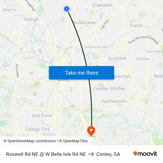 Roswell Rd NE @ W Belle Isle Rd NE to Conley, GA map