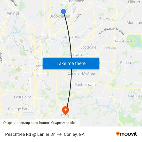 Peachtree Rd @ Lanier Dr to Conley, GA map