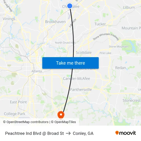 Peachtree Ind Blvd @ Broad St to Conley, GA map