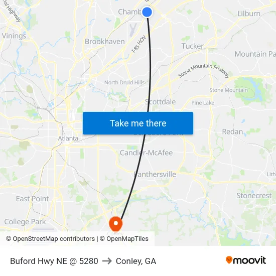 Buford Hwy NE @ 5280 to Conley, GA map