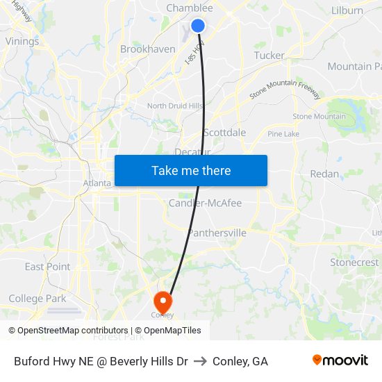 Buford Hwy NE @ Beverly Hills Dr to Conley, GA map