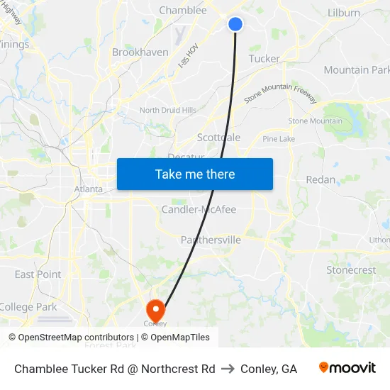 Chamblee Tucker Rd @ Northcrest Rd to Conley, GA map