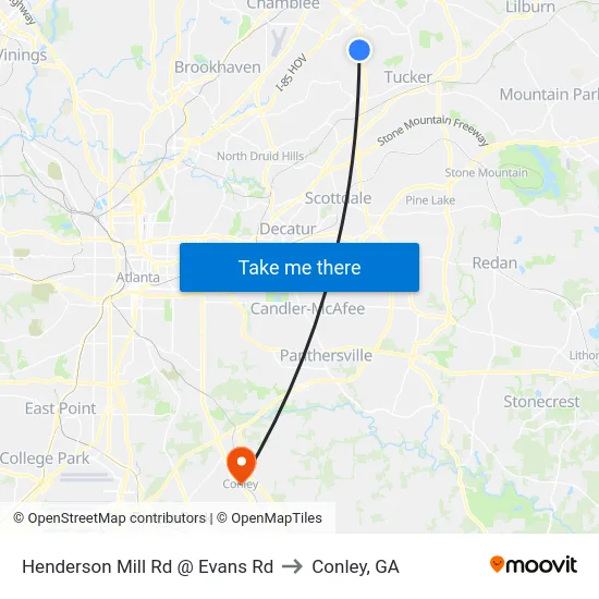 Henderson Mill Rd @ Evans Rd to Conley, GA map