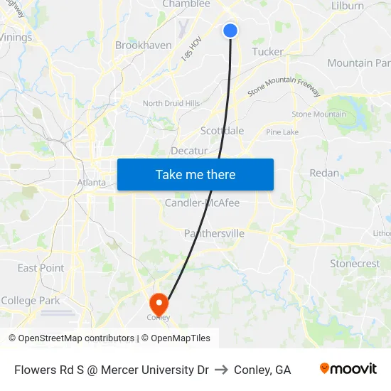 Flowers Rd S @ Mercer University Dr to Conley, GA map