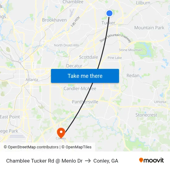 Chamblee Tucker Rd @ Menlo Dr to Conley, GA map