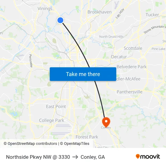 Northside Pkwy NW @ 3330 to Conley, GA map