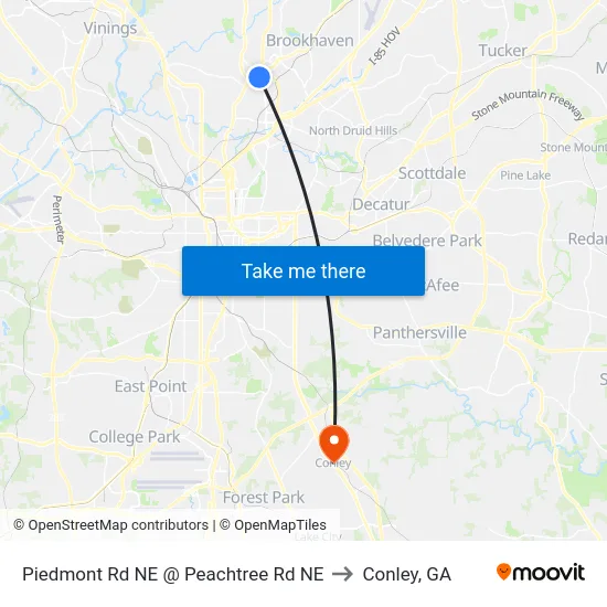 Piedmont Rd NE @ Peachtree Rd NE to Conley, GA map
