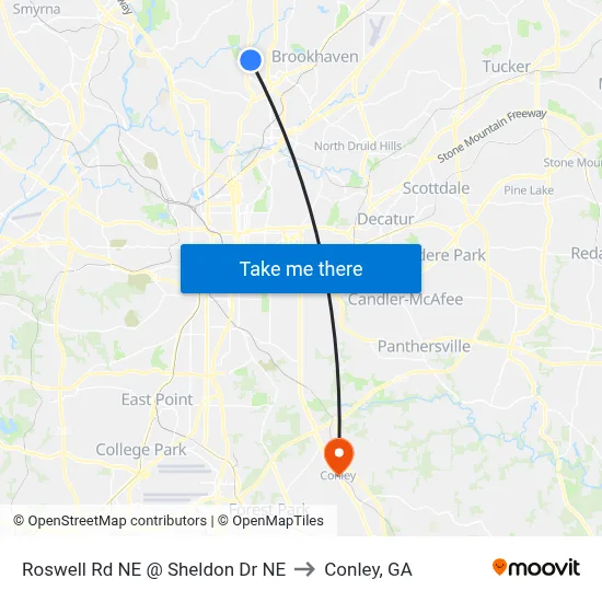 Roswell Rd NE @ Sheldon Dr NE to Conley, GA map