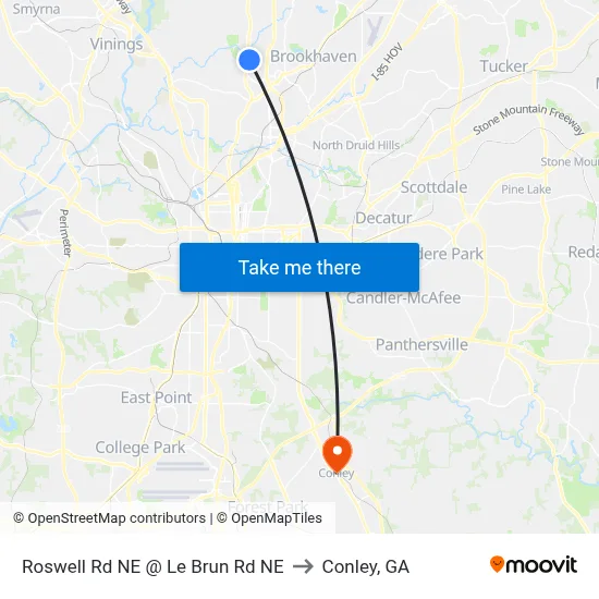 Roswell Rd NE @ Le Brun Rd NE to Conley, GA map