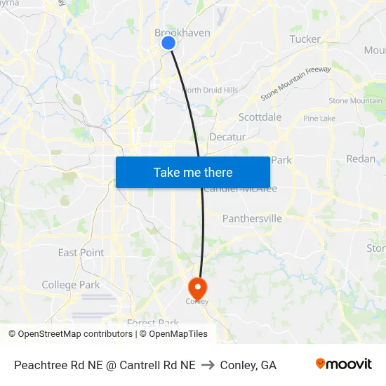 Peachtree Rd NE @ Cantrell Rd NE to Conley, GA map