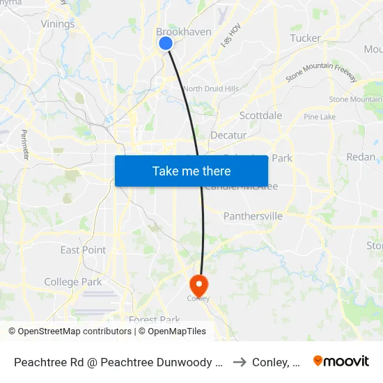 Peachtree Rd @ Peachtree Dunwoody Rd to Conley, GA map