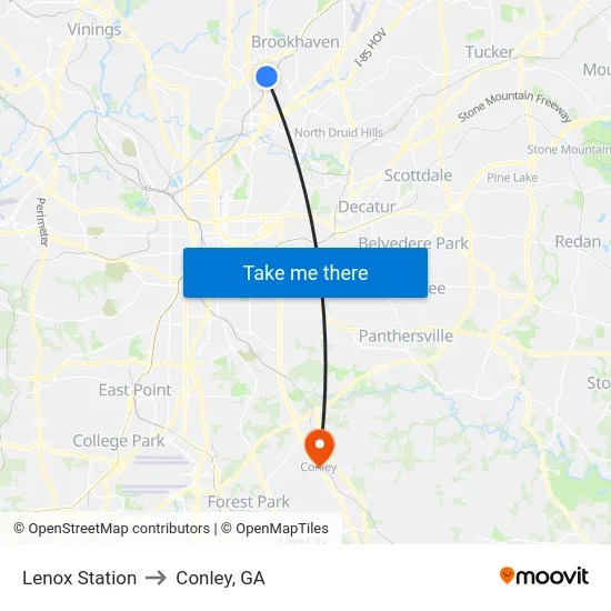Lenox Station to Conley, GA map