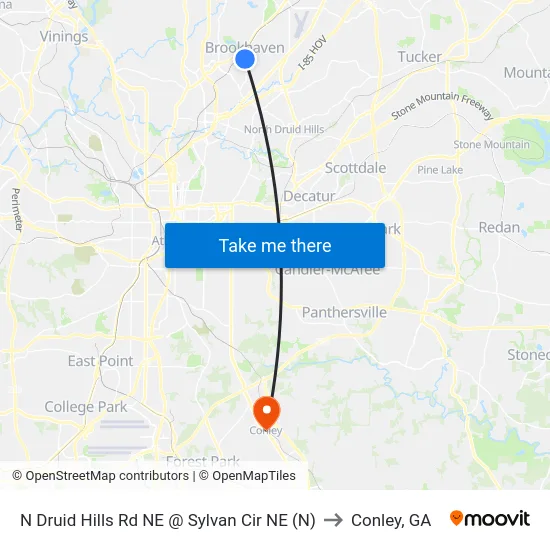 N Druid Hills Rd NE @ Sylvan Cir NE (N) to Conley, GA map