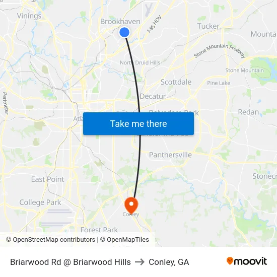 Briarwood Rd @ Briarwood Hills to Conley, GA map