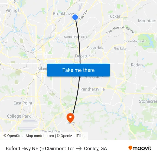 Buford Hwy NE @ Clairmont Ter to Conley, GA map
