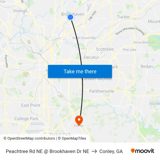 Peachtree Rd NE @ Brookhaven Dr NE to Conley, GA map