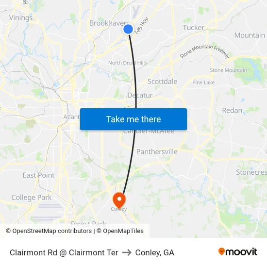 Clairmont Rd @ Clairmont Ter to Conley, GA map