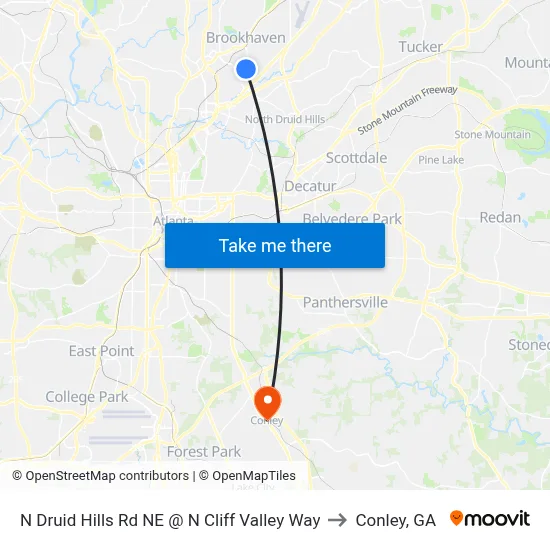 N Druid Hills Rd NE @ N Cliff Valley Way to Conley, GA map