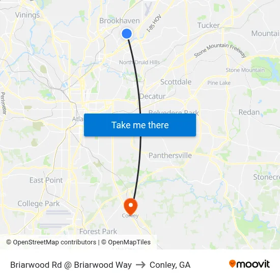 Briarwood Rd @ Briarwood Way to Conley, GA map