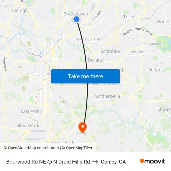 Briarwood Rd NE @ N Druid Hills Rd to Conley, GA map