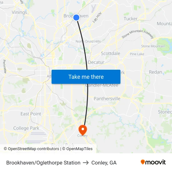 Brookhaven/Oglethorpe Station to Conley, GA map