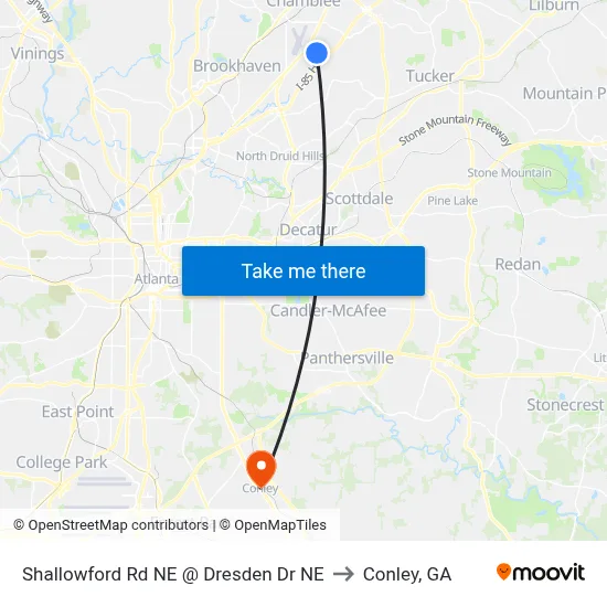 Shallowford Rd NE @ Dresden Dr NE to Conley, GA map