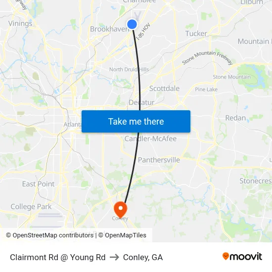 Clairmont Rd @ Young Rd to Conley, GA map