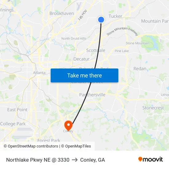 Northlake Pkwy NE @ 3330 to Conley, GA map
