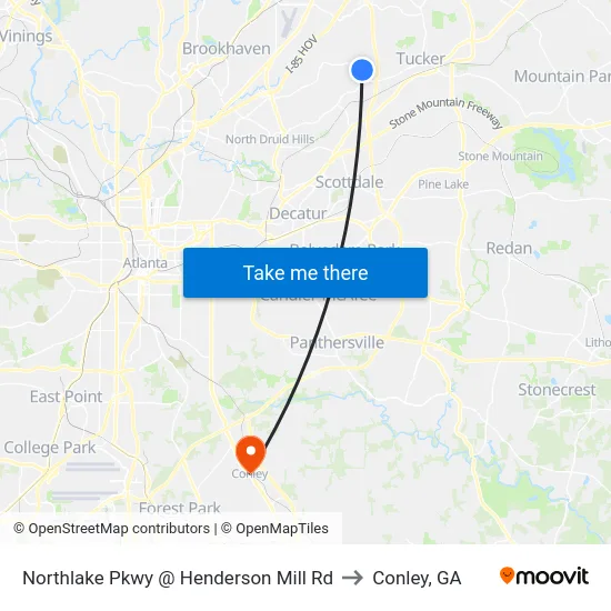 Northlake Pkwy @ Henderson Mill Rd to Conley, GA map
