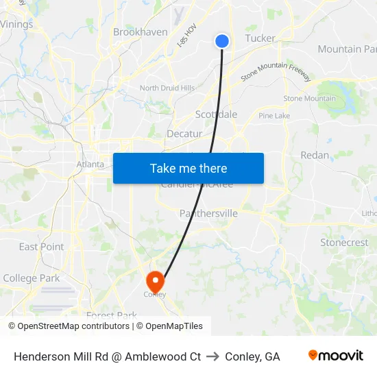 Henderson Mill Rd @ Amblewood Ct to Conley, GA map