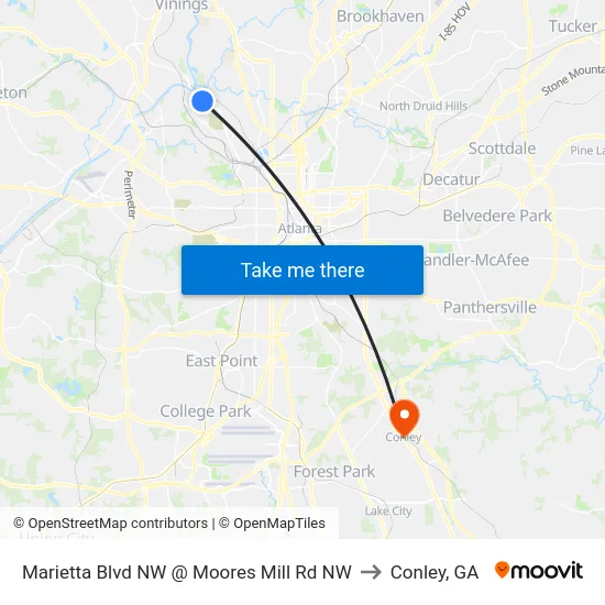 Marietta Blvd NW @ Moores Mill Rd NW to Conley, GA map
