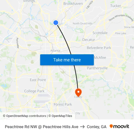 Peachtree Rd NW @ Peachtree Hills Ave to Conley, GA map