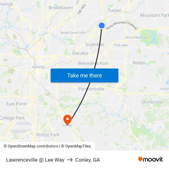 Lawrenceville @ Lee Way to Conley, GA map