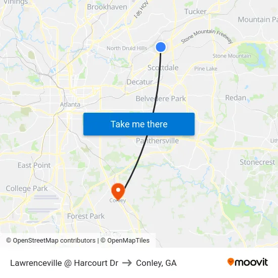 Lawrenceville @ Harcourt Dr to Conley, GA map