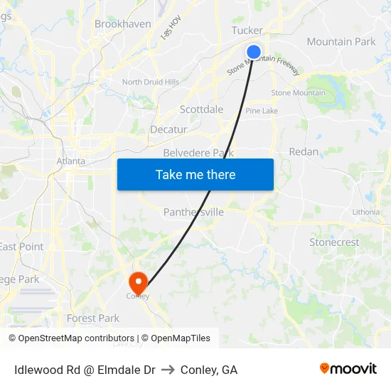 Idlewood Rd @ Elmdale Dr to Conley, GA map