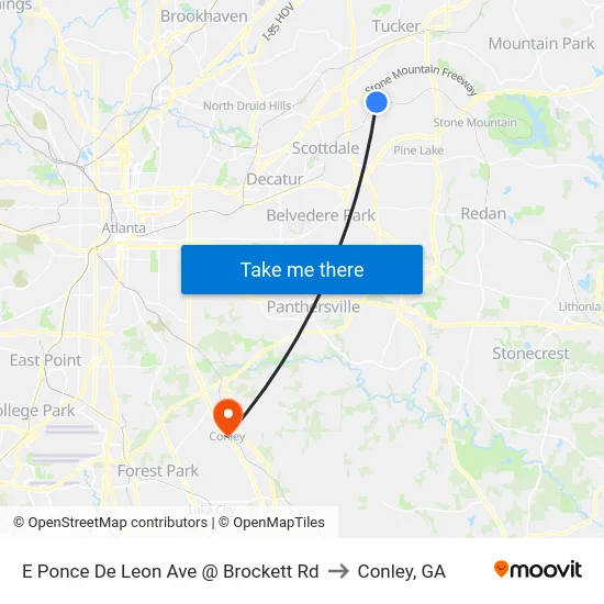 E Ponce De Leon Ave @ Brockett Rd to Conley, GA map