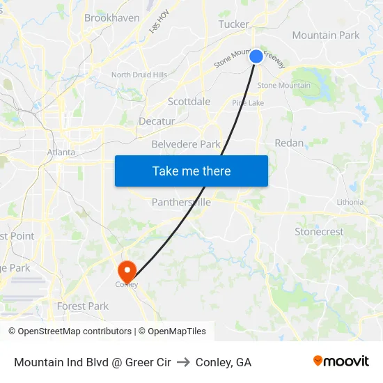 Mountain Ind Blvd @ Greer Cir to Conley, GA map